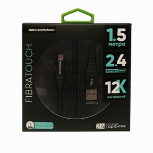 Кабель Atomic FIBRATOUCH USB-microUSB, 150 см, черный, #30200